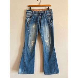 ChiqleJeans Womens‎ Blue Distressed Low Rise Flare Leg Denim Pants